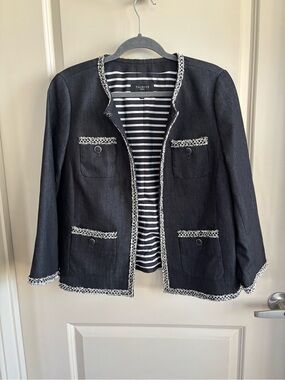 Talbots Dark Navy/Black denim Tweed-Trim Jacket. Classic Women's jacket